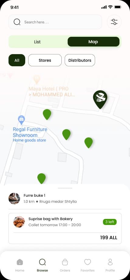 App browse and map screen